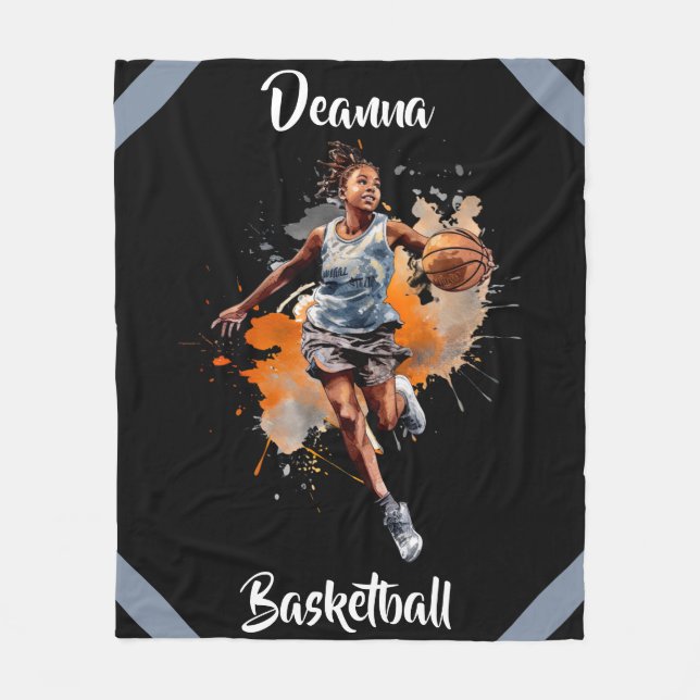 Manta Polar Chicas Baloncesto acuarela personalizada (Anverso)