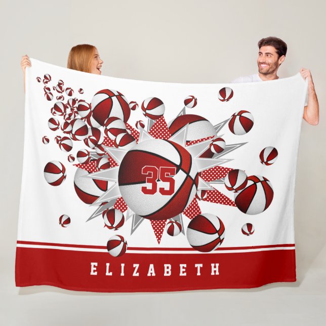 Manta Polar chicas baloncesto estrellas rojo blanco personaliz (In situ)