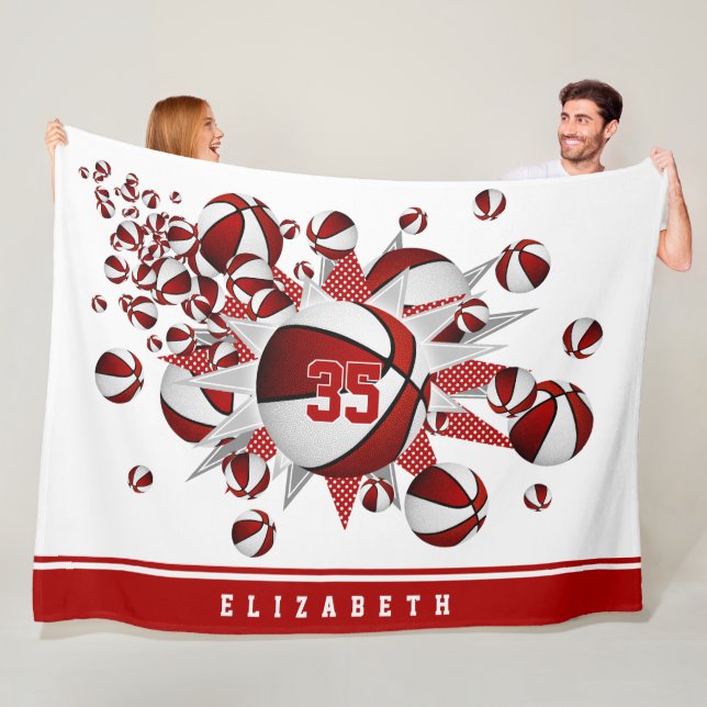 Manta Polar chicas baloncesto estrellas rojo blanco personaliz (In situ)