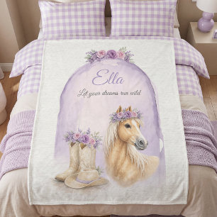 Manta Polar Chicas Caballo Floral Morado
