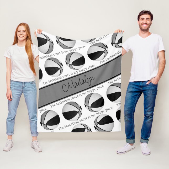 Manta Polar chicas cancha de baloncesto gris negro mi lugar fe (In situ)