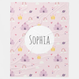 Manta Polar Chicas Castillo Princesa Rosa, Arcoiris, Patrón Co