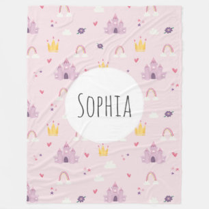 Manta Polar Chicas Castillo Princesa Rosa, Arcoiris, Patrón Co