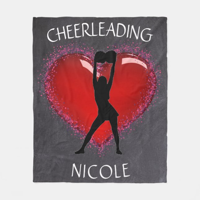 Manta Polar Chicas Cheer Chalkboard Heart con Nombre Personali (Anverso)