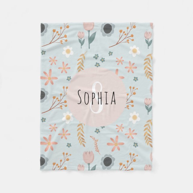 Manta Polar Chicas Cute Pastel Floral Imprimir niños botánicos (Anverso)