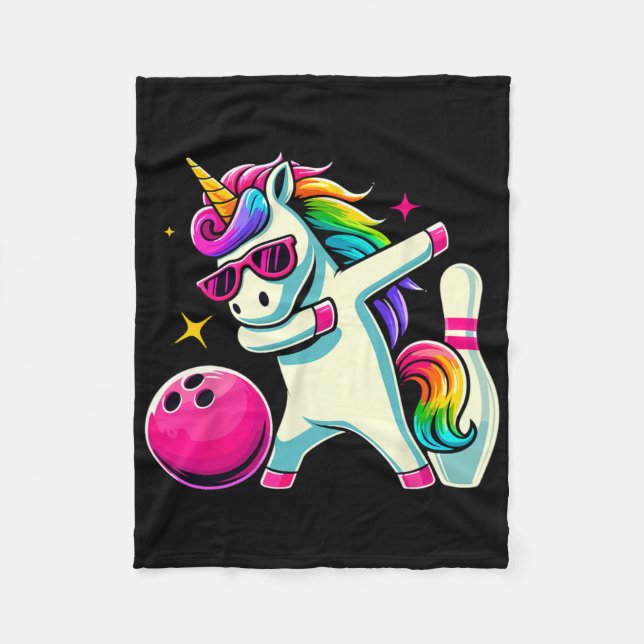 Manta Polar Chicas de cumpleaños de Unicorn Dabbing Bowling (Anverso)