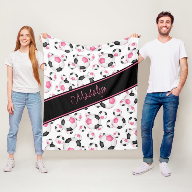 Manta Polar chicas deportivos bolas de fútbol negro rosado (In situ)
