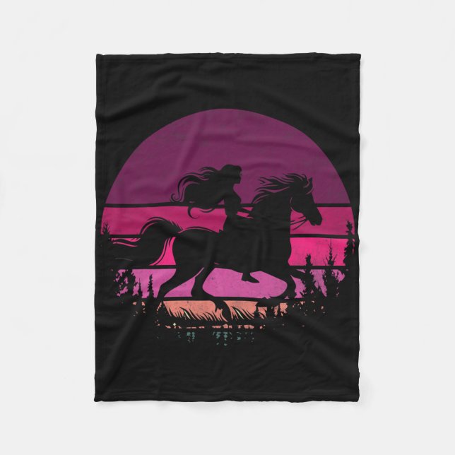 Manta Polar Chicas ecuestres retro Caballos Chica vintage (Anverso)