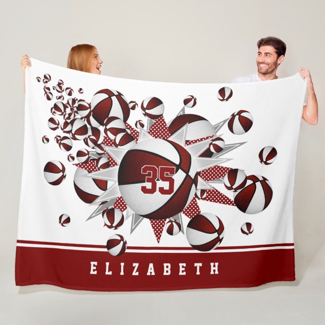 Manta Polar chicas estrellas de baloncesto maroon blanco perso (In situ)