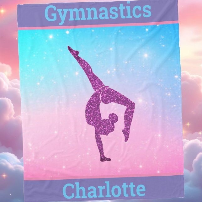 Manta Polar Chicas Gimnasia Salta Pastel Fleece Blanket (Pink Purple Blue Gradient Magical Gymnastics Personalized Blanket with Name)