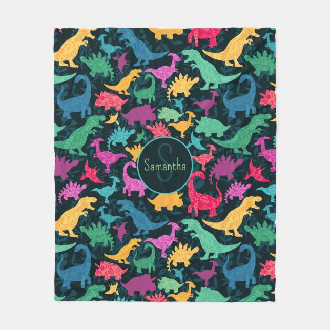 Manta Polar Chicas Girly Floral Dinosaur Silhouette (Anverso)