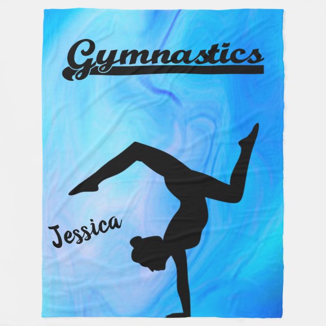 Manta Polar Chicas Gymnastics Blue Swirl Nombre personalizado (Anverso)