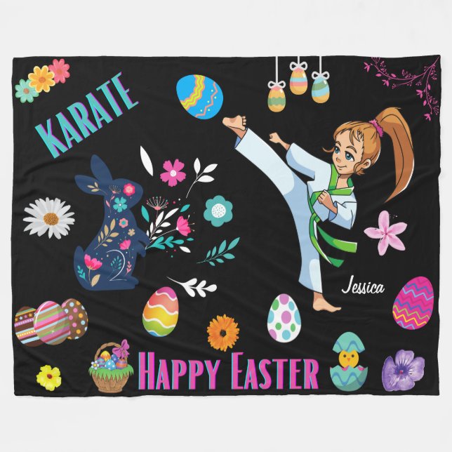 Manta Polar Chicas Karate Feliz Pascua Decorativa (Frente (Horizontal))