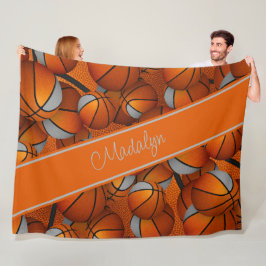 Manta Polar chicas naranja gris baloncesto patrón personalizad