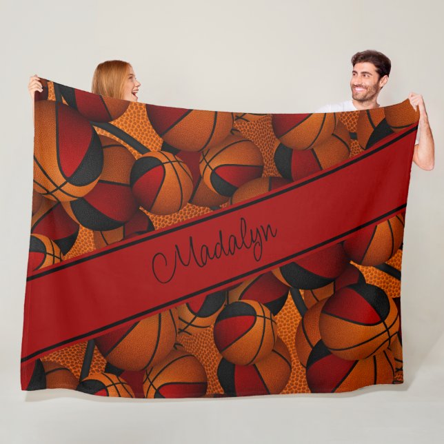 Manta Polar chicas rojo negro patrón de baloncesto personaliza (In situ)