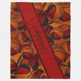 Manta Polar chicas rojo negro patrón de baloncesto personaliza