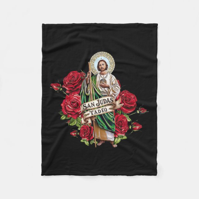 Manta Polar Chicas Rosas Rojas San Judas Tadeo Con Bandera (Anverso)