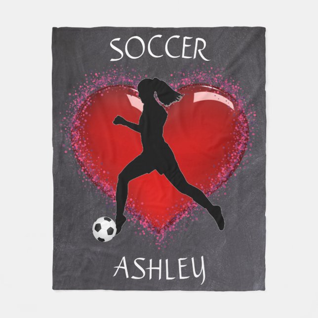 Manta Polar Chicas Soccer Chalkboard Heart con Nombre (Anverso)