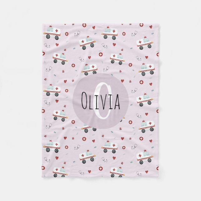 Manta Polar Chicas Trama de Ambulancia Paramédica Rosa (Anverso)