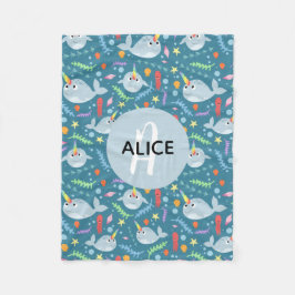 Manta Polar Chicas Trendy Narwhal Pattern Monograma y nombres 
