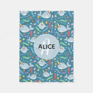 Manta Polar Chicas Trendy Narwhal Pattern Monograma y nombres 