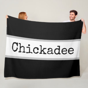 Manta Polar CHICKADEE Texto retro Rayas de color blanco negro