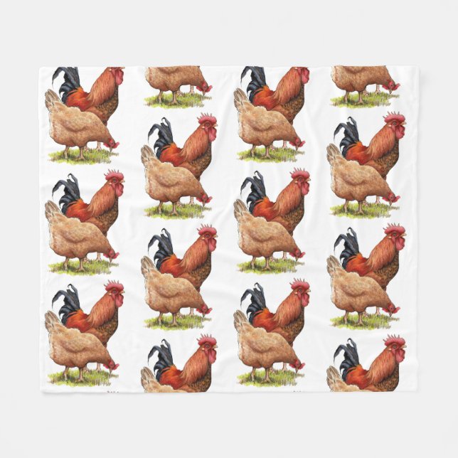 Manta Polar Chicken And Rooster Art, Poultry, Farm Animals (Frente (Horizontal))