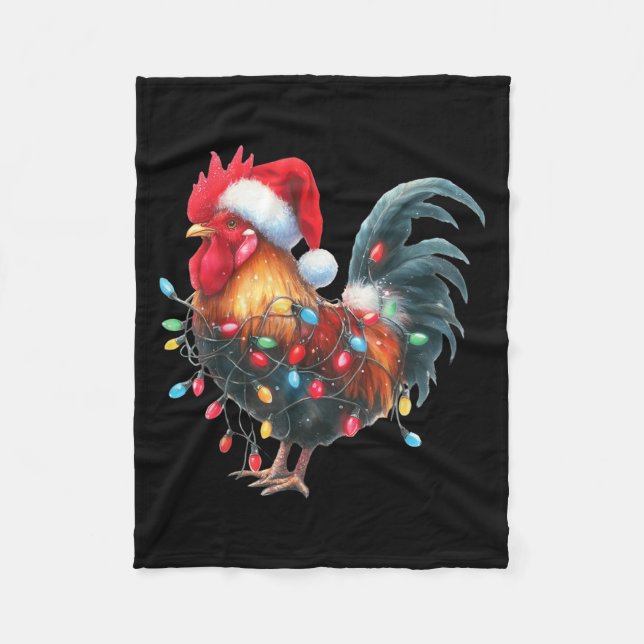 Manta Polar Chicken Christmas Lights Funny Santa Hat Merry Xma (Anverso)