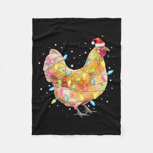 Manta Polar Chicken Christmas Lights Santa Hat Chicken Farm An (Anverso)