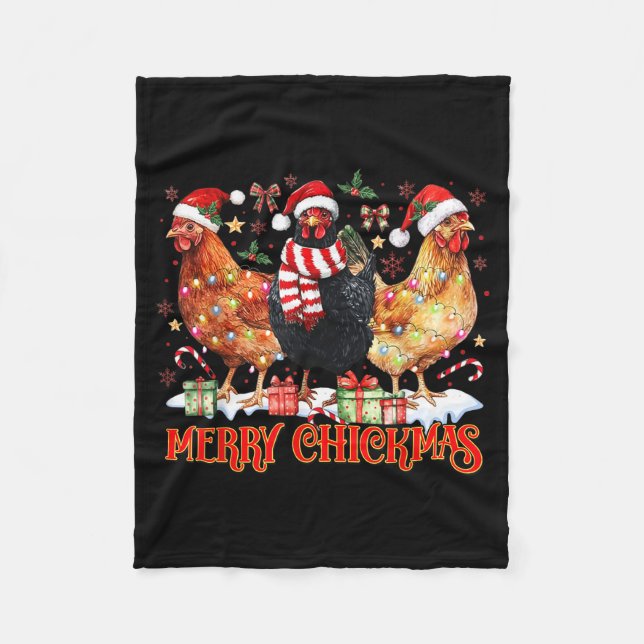 Manta Polar Chicken Christmas Merry Chickmas Santa Claus Hat F (Anverso)