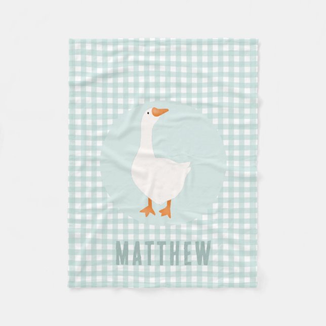 Manta Polar Chicos Cute Blue Gingham Goose Farm Niños (Anverso)