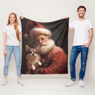 Manta Polar Chihuahua Con Santa Claus Navideño Festivo