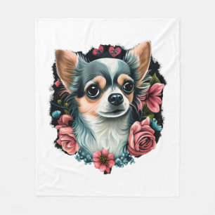 Manta Polar Chihuahua Cute Dog, hermosa Chica de flores