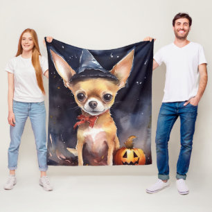 Manta Polar Chihuahua de Halloween con calabazas temerosas