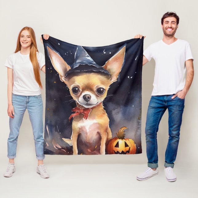 Manta Polar Chihuahua de Halloween con calabazas temerosas (In situ)