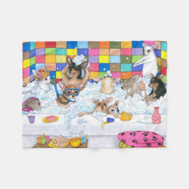 Manta Polar Chihuahua divertida del perro 121 en baño (Frente (Horizontal))
