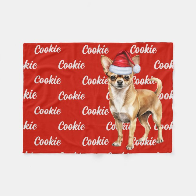 Manta Polar Chihuahua Santa Dog con Navidades de nombres perso (Frente (Horizontal))