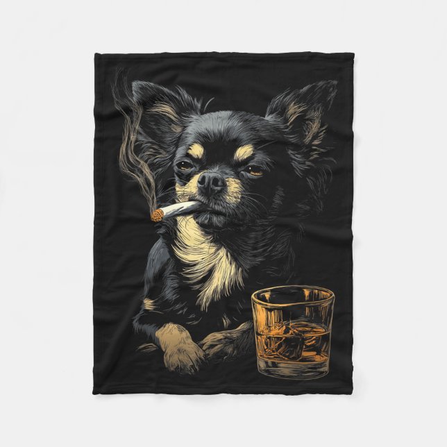 Manta Polar Chihuahua Smoking Cigarette Whisky Lover Funny Dog (Anverso)
