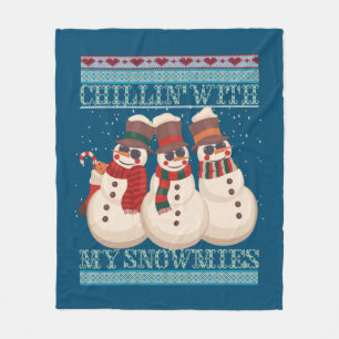 Manta Polar Chillin' Con Mis Snowmis Feo Navidades Snowman