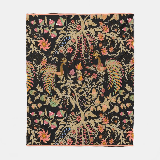 Manta Polar Chinese fairy floral pattern with beautiful birds  (Anverso)