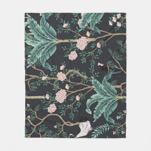 Manta Polar Chinoiserie Aves exóticas: Pared de plátanos de ép