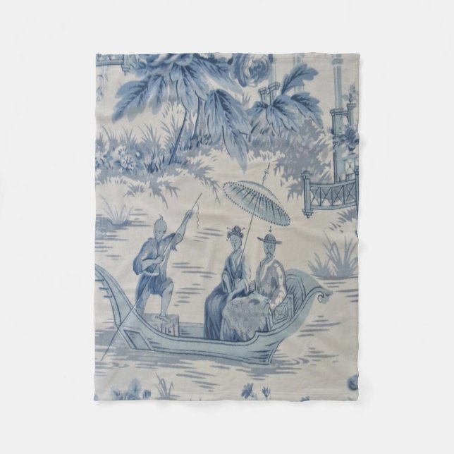 Manta Polar Chinoiserie azul y blanca Oriental (Anverso)