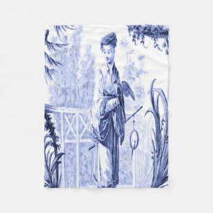 Manta Polar Chinoiserie azul y blanca Oriental