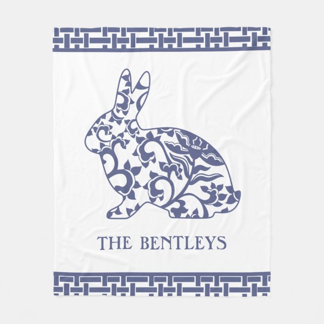 Manta Polar Chinoiserie Bunny Rabbit Fleece Blanket (Anverso)