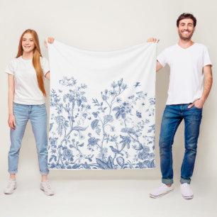 Manta Polar Chinoiserie clásica azul y blanco