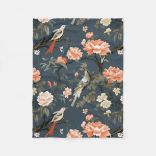 Manta Polar Chinoiserie floral sobre Denim Blue