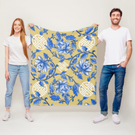 Manta Polar Chinoiserie floral vintage Blue and Gold