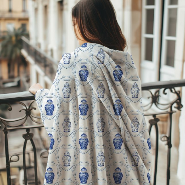 Manta Polar Chinoiserie Ginger Jar Monogram  (Ginger Jar Fleece Blanket)