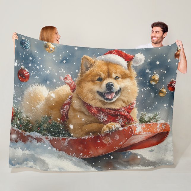 Manta Polar Chow Chow Dog en Sledge Let it Snow Navidades (In situ)