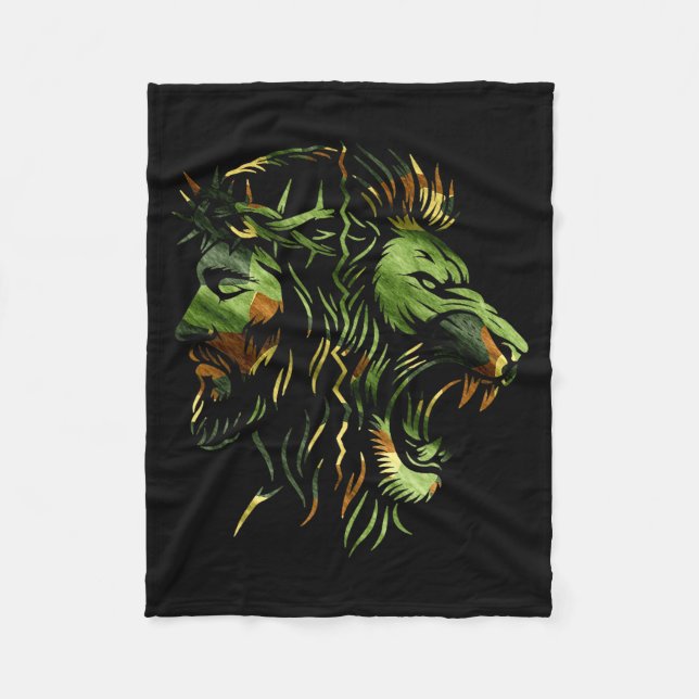 Manta Polar Christian Lion Jesus Crown Camo Faith Design  (Anverso)